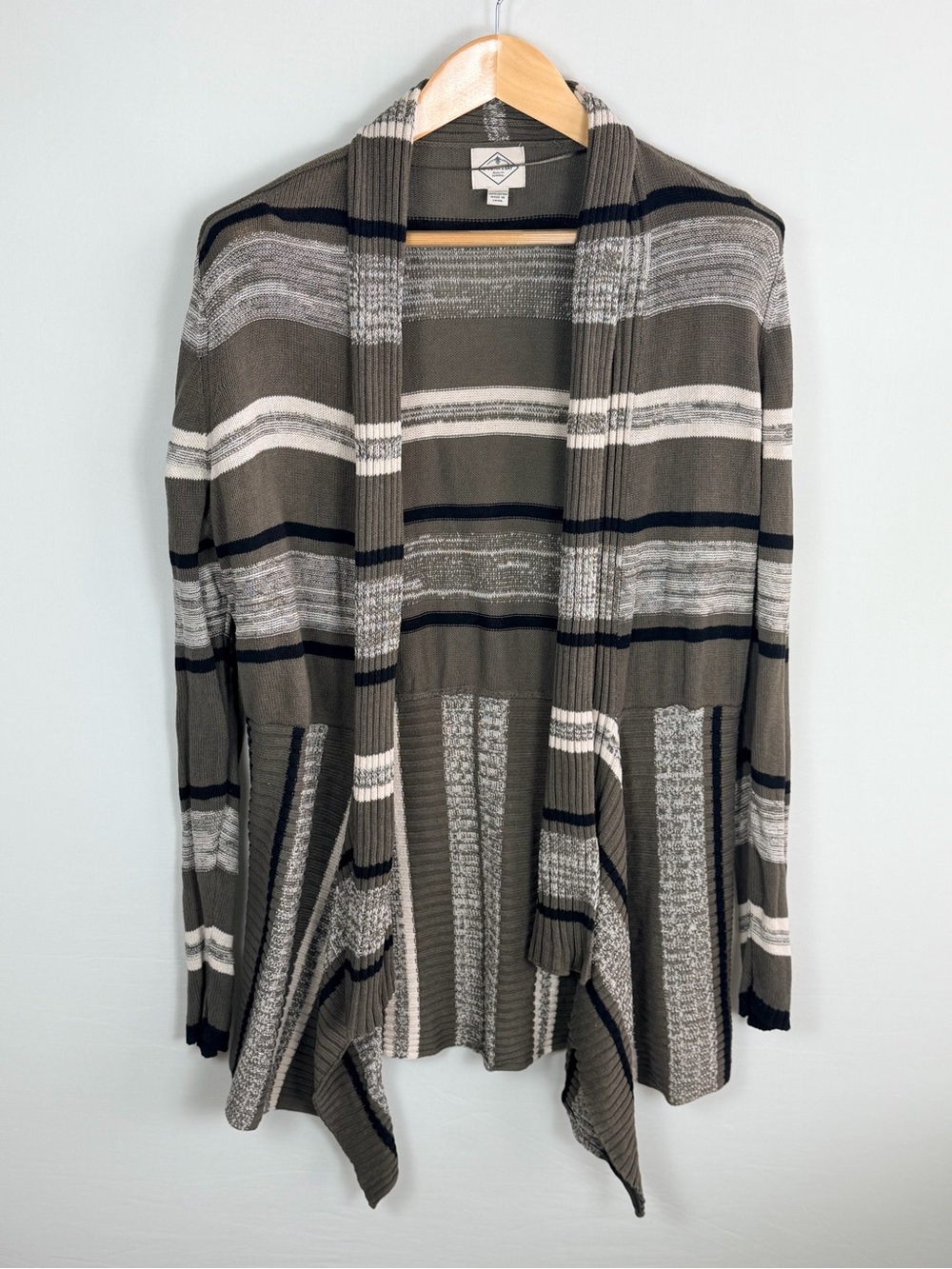 St. John’s Bay Striped Open Front Cardigan XL Draped Neutral Lightweight